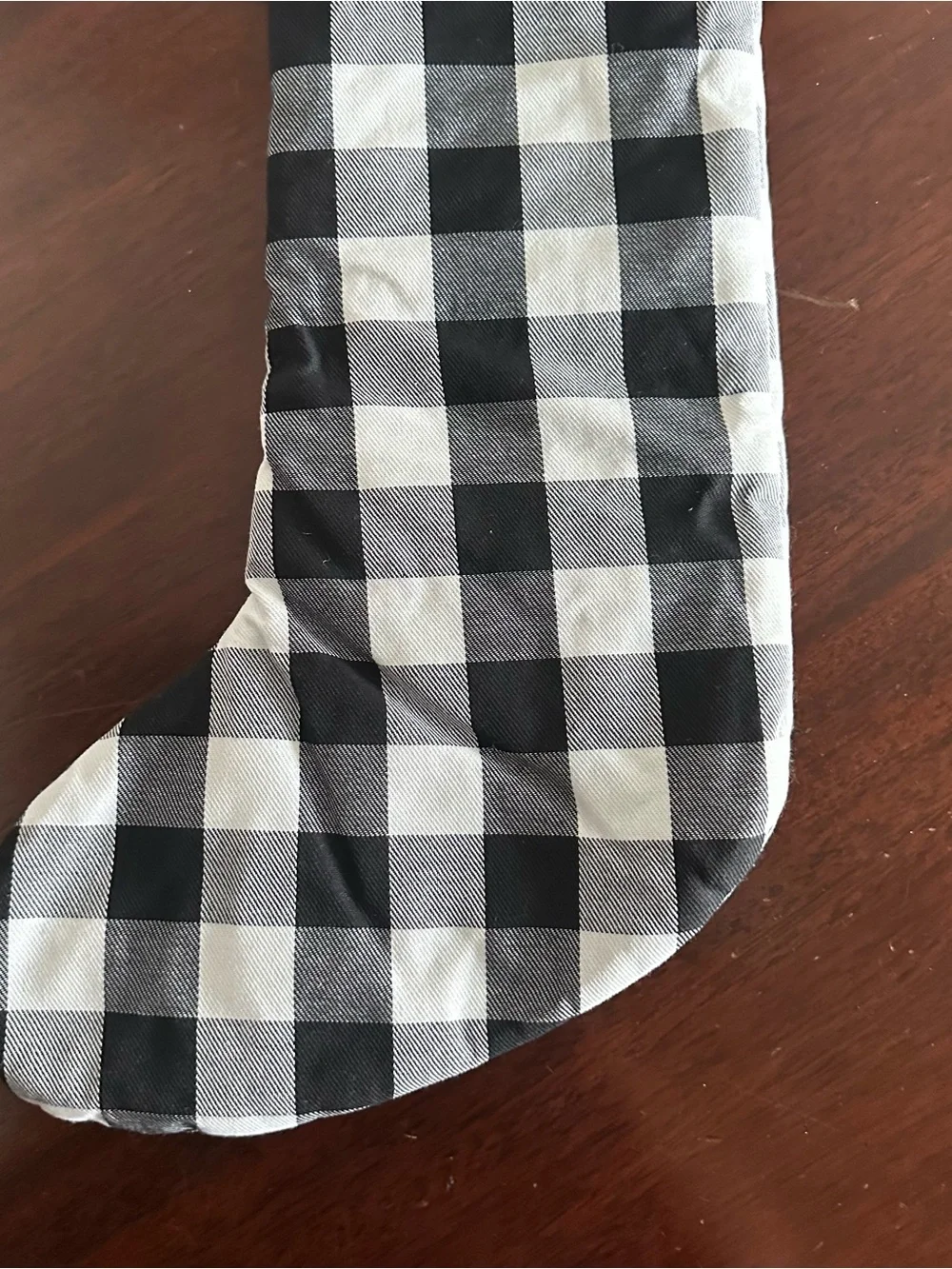 Wendy Bellissimo Holiday Christmas Stocking Red Snowflakes Black White checkered